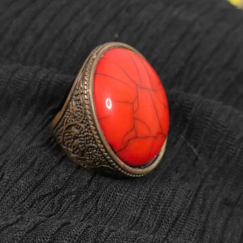 Vintage Orange Stone Statement Ring Boho Festival Gothic Cocktail Ring Size 9